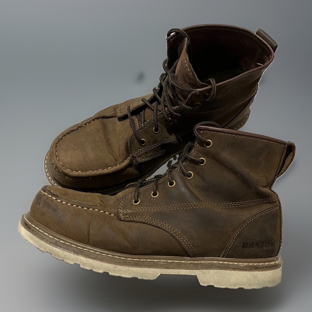 Brazos Wyatt Mens Brown Leather Composite Toe Lace-Up Work Safety Boots Size 12D